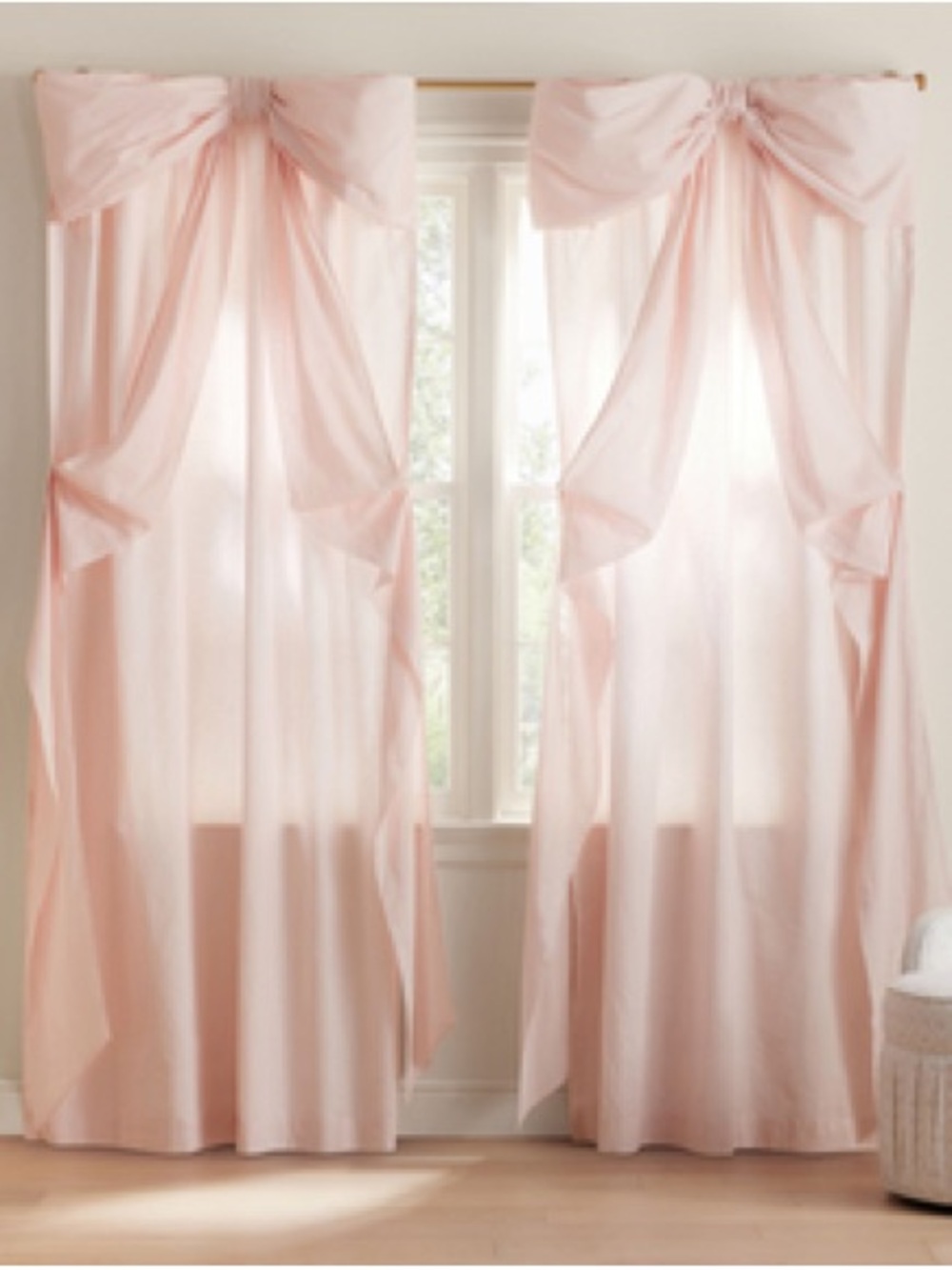 Potterybarn LoveShackFancy Oversized Bow Light-Filtering Curtain Blush 52"W x 84
